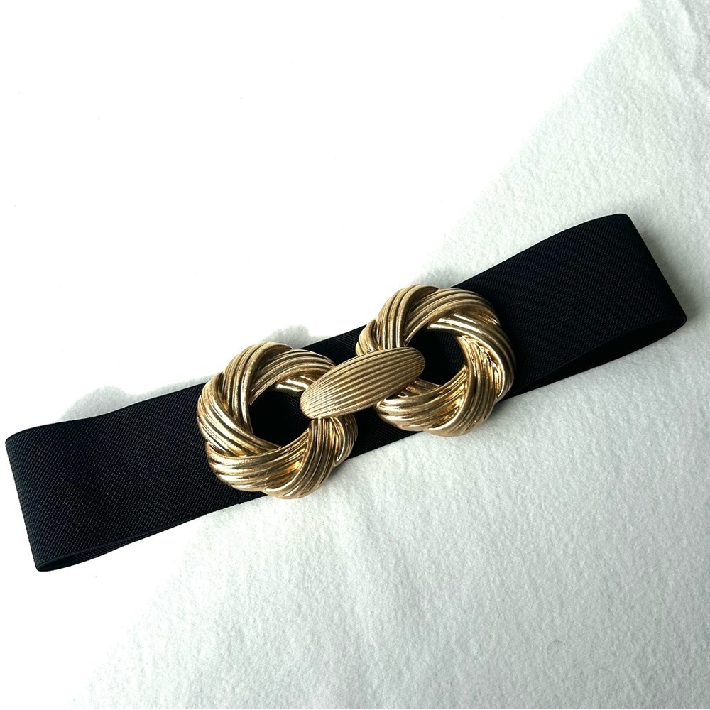 Zara Stretch black Belt with Gold Knot Buckle